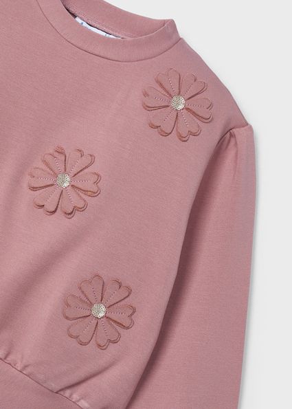 Mayoral 4478 Girl's Long Sleeve Flower Applique Sweater – Rosado