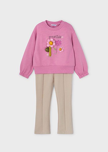 Mayoral 4710 Girl's Long Sleeve Flower Sweater & Pants Set 2PC – Camelia
