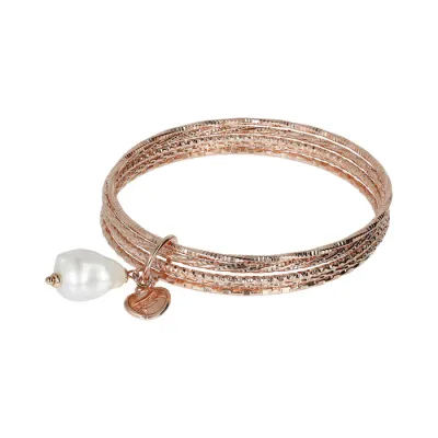 Bronzallure WSBZ01386.WPRL 18Kt Plated Golden Rose Bangle Bracelet w – Mop