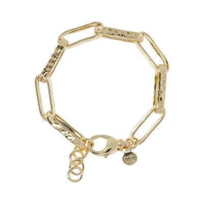 Etrusca WSET00681.YG 18KT Gold-Plated Elongated Acqua Bagnata Hammered Chain Bracelet