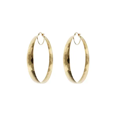 Etrusca WSET00770.YG 18KT Gold-Plated Hammered Hoop Earrings