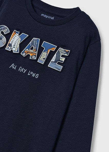 Mayoral 4050 Boy's Long Sleeve "Skate" Embossed T-Shirt – Marino