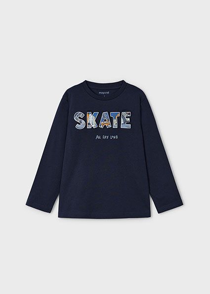 Mayoral 4050 Boy's Long Sleeve "Skate" Embossed T-Shirt – Marino