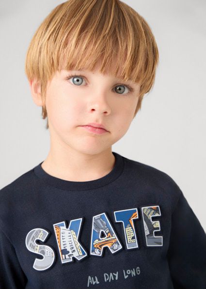 Mayoral 4050 Boy's Long Sleeve "Skate" Embossed T-Shirt – Marino
