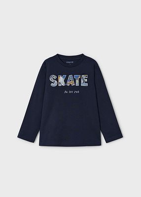 Mayoral 4050 Boy's LS "Skate" Embossed T-Shirt/ MARINO