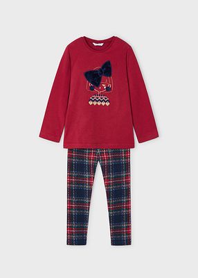 Mayoral 4713 Girl's Long Sleeve Big Bow Girl T-Shirt & Legging Set 2PC – Guinda