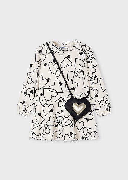 Mayoral 4931 Girl's Long Sleeve Heart Dress & Purse Set 2PC – Garbanzo