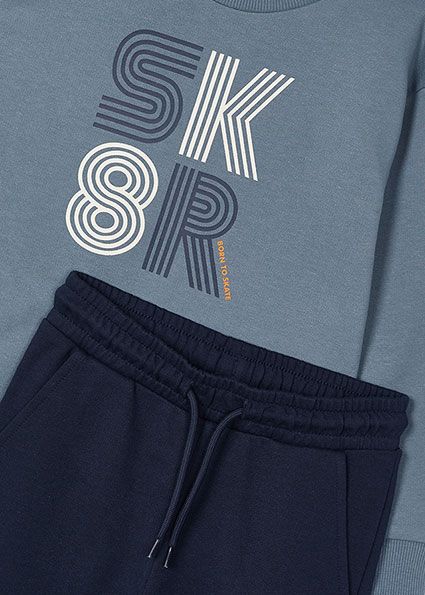 Mayoral 4883 Boy's Long Sleeve "SK8R" Sweater & Joggers Set 2PC – Cloudy