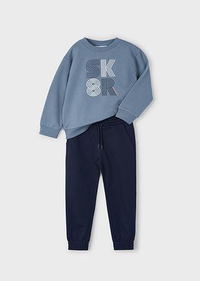 Mayoral 4883 Boy's Long Sleeve "SK8R" Sweater & Joggers Set 2PC – Cloudy