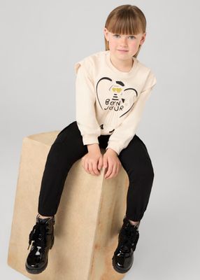 Mayoral 4887 Girl's Long Sleeve "Bonjour" Sweater & Joggers Set 2PC – Negro