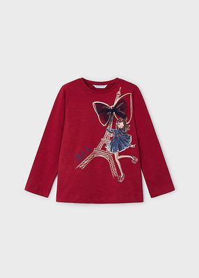 Mayoral 4063 Girl's Long Sleeve "Oh La La" T-Shirt – Guinda