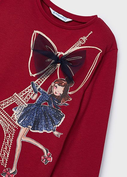 Mayoral 4063 Girl's Long Sleeve "Oh La La" T-Shirt – Guinda