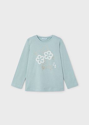 Mayoral 4072 Girl's LS Floral "Pretty" T-Shirt/ JADE