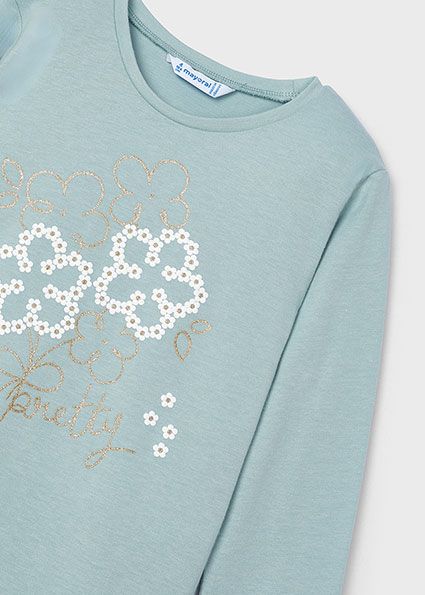 Mayoral 4072 Girl's Long Sleeve Floral "Pretty" T-Shirt – Jade