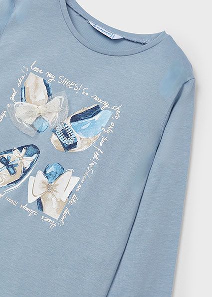 Mayoral 4073 Girl's Long Sleeve Shoes T-Shirt – Celeste