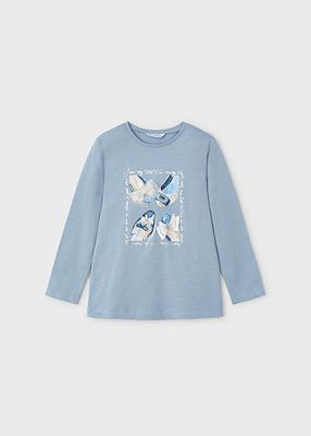 Mayoral 4073 Girl's Long Sleeve Shoes T-Shirt – Celeste