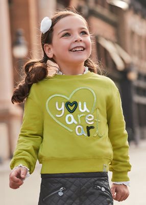 Mayoral 4479 Girl's LS "You Are Art" Embroidered Sweater/ CITRONELA