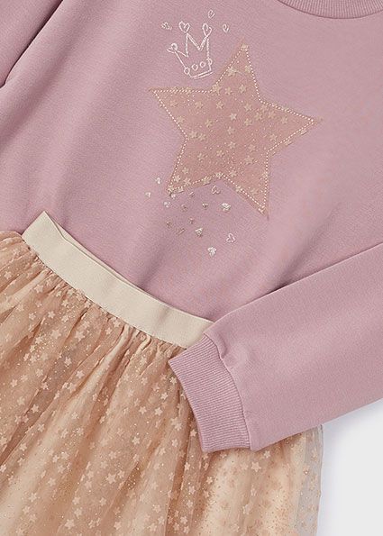 Mayoral 4937 Girl's Long Sleeve Star Sweater & Tulle Skirt Set 2PC – Rosado