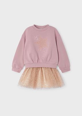 Mayoral 4937 Girl's LS Star Sweater & Tulle Skirt Set 2PC/ ROSADO