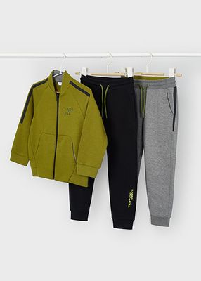 Mayoral 4884 Boy's LS Zip Sweatshirt & 2 Joggers Set 3PC/ PESTO