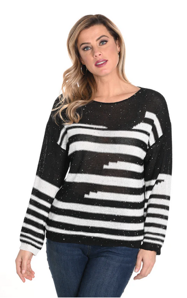 Frank Lyman 243421U Women's LS Knit Shimmer Sweater/