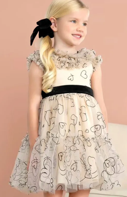 Abel & Lula 5540 Girl's Cap Slv Hearts Tulle Dress w/ Belt 2PC/