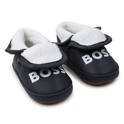 Boss J51332 Baby Boy's Faux Sherling Leather Slippers/