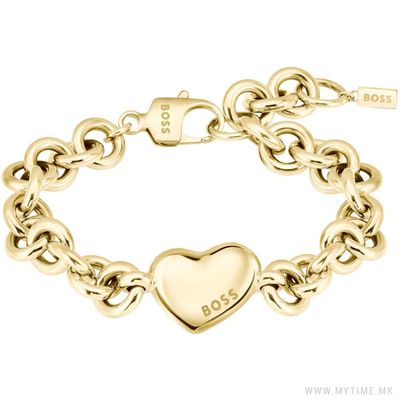 BOSS 1580639 Women's Gold Plated Chain Link Bracelet w/ Heart Charm