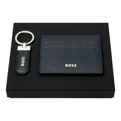 Hugo Boss HPCK416N Leather Card Holder & Keychain Set/ NAVY