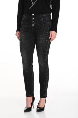 Frank Lyman 243503U Women's Straight Rhinestone Jeans/ CHARCOAL