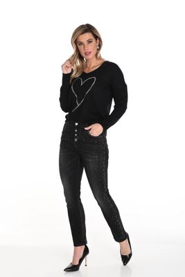 Frank Lyman 243503U Women's Straight Rhinestone Jeans/ CHARCOAL