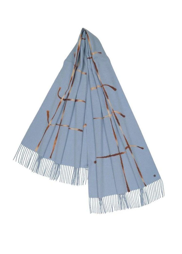FRAAS 623532 Women’s OS Needle Punch Grid Wrap Scarf – Cashmere Blue