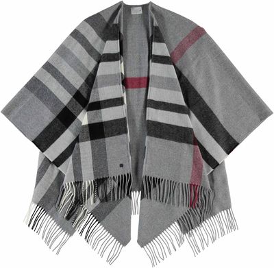 FRAAS 631190 Women’s OS Plaid Woven Acrylic Ruana – Morning Grey