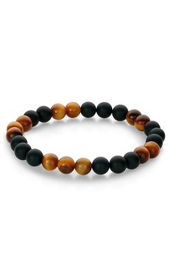 Italgem BB-113-M Men's Yellow Tiger's Eye Black Onyx 8MM 25-Bead Bracelet