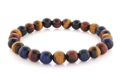 Italgem BB-208-S Men's Yellow Blue Red Tiger Eye 8MM 24-Bead Bracelet