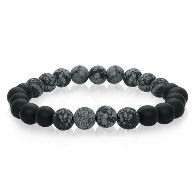 Italgem BB-4-M Men's 8MM Mix Marble Matte Black Onyx Mixed Bead Bracelet