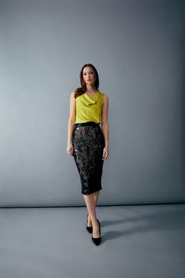 Joseph Ribkoff 243710 Women's Embroidered Floral Midi Skirt – Black