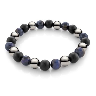 Italgem BB-311-M Men's Blue Tiger's Eye Hematite Matte Onyx Mixed Bead Bracelet