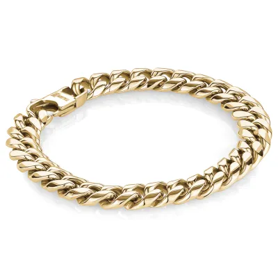 Italgem SMB327 Men's Gold-IP S.Steel 10MM Cuban Link Grooved Lines Bracelet/