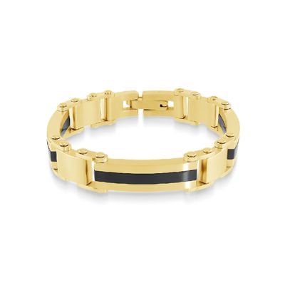 Italgem SMB608 Men's Gold-IP S.Steel Black Centre 3-Link 8"+0.5" Bracelet