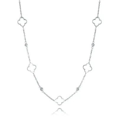 Italgem SWN79 Women's S. Steel & White CZ Ava Clover Necklace