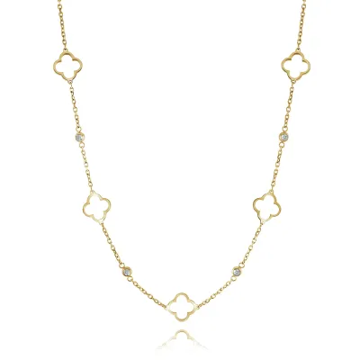 Italgem SWN80 Women's Gold- IP S. Steel & White CZ Ava Clover Necklace