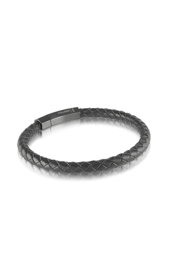 Italgem SLB126 Men's S.Steel Black-IP Push-Clasp Leather Bracelet/