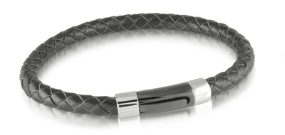 Italgem SLB363 Black Leather Bracelet w/ Smooth Matte Black Clasp