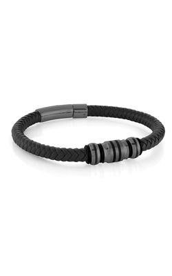 Italgem SLB591 Men's 8.25" Gun IP S. Steel Black Leather Bracelet
