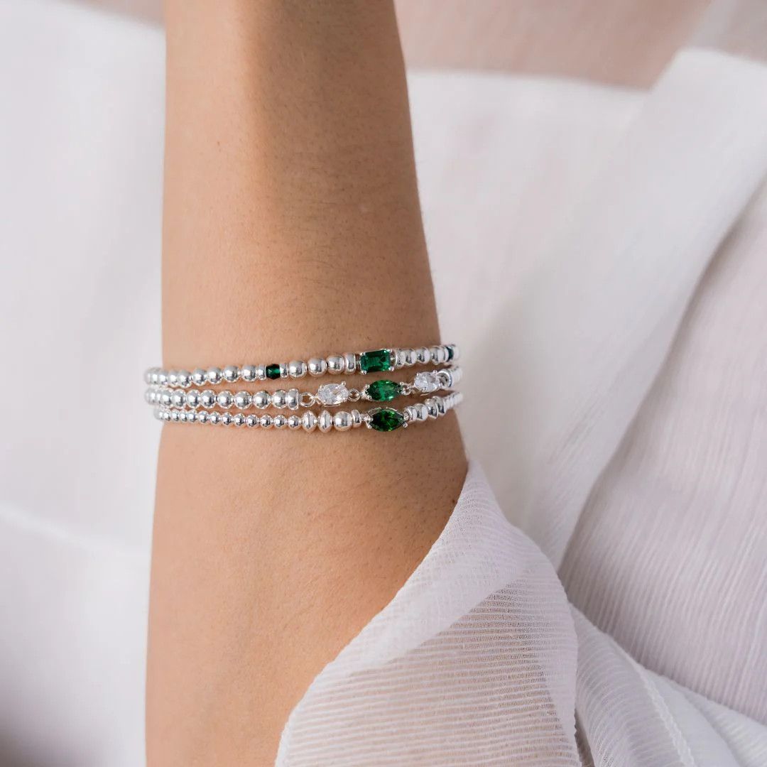 Beblue BBCONT-HT-V Silver Be Contemorary Bead & Green CZ Bracelet - Haute Joy