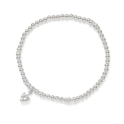 Beblue BBPLAY-CZ-M Silver Be Playful Bead & White Heart CZ Charm Bracelet - Muse