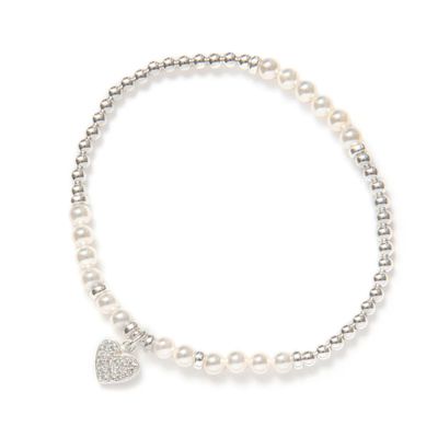 Beblue BBSHINY-M Silver Be Shiny Bead, MOP & White Heart CZ Charm Bracelet - Muse