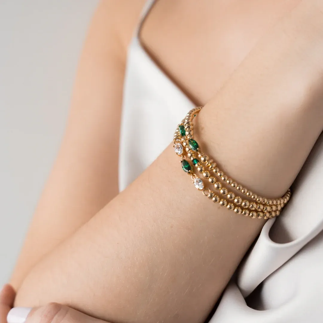 Beblue BBSURCONT-HT-V Gold Be Contemorary Bead & Green CZ Bracelet - Haute Joy