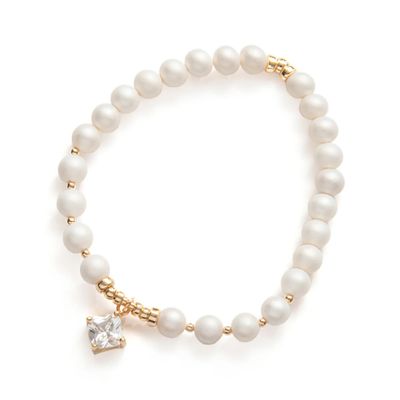 Beblue BBSURROYAL-HT-C Gold Be Royal MOP Bead & White CZ Charm Bracelet - Haute Joy